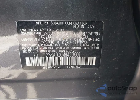 2021 Subaru Forester z USA, uszkodzony, nr VIN JF2SKADC0MH493801